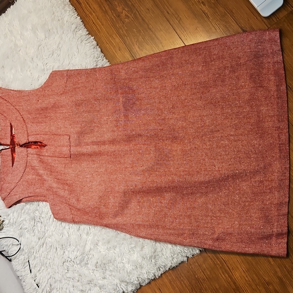 Sleeveless Shift Dress with Keyhole Cutout - Herringbone Red Work Career,Xl - Picture 6 of 12